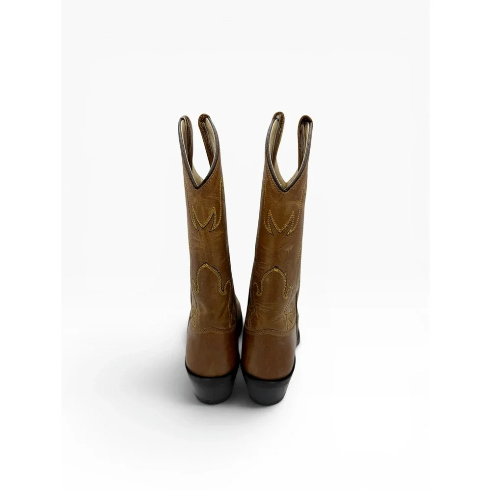 Old West Kids Tan Leather Cowboy Boots CCY8129G Brown Western Pointed Toe 4.0